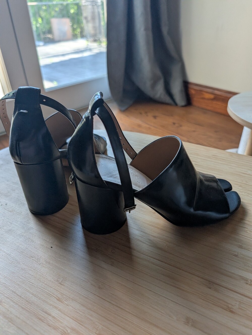 Maison Margiera Authentic Black Leather Block Heel Sandals - Women's